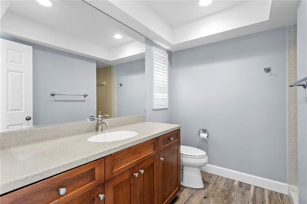 Bathroom, Interior, Recessed Lighting, Wood Texture Flooring