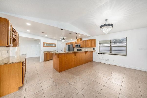 Chandelier, Interior, Kitchen, Pendant Lights, Recessed Lighting, Stainless Steel Appliances