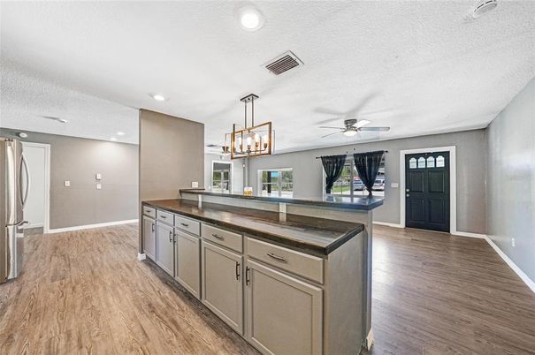 Interior, Kitchen, Pendant Lights, Recessed Lighting, Wood Texture Flooring