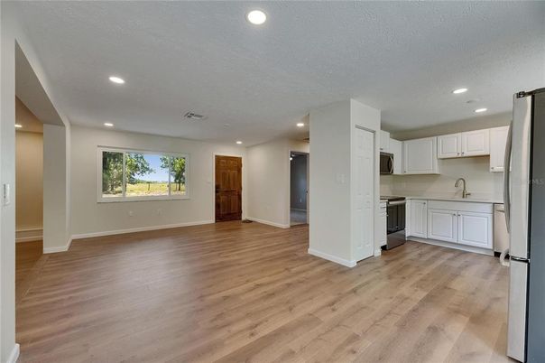 Interior, Kitchen, Recessed Lighting, Wood Texture Flooring