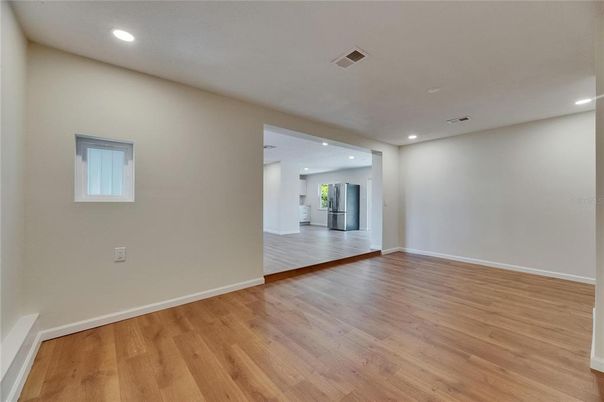 Empty room, Interior, Recessed Lighting, Wood Texture Flooring