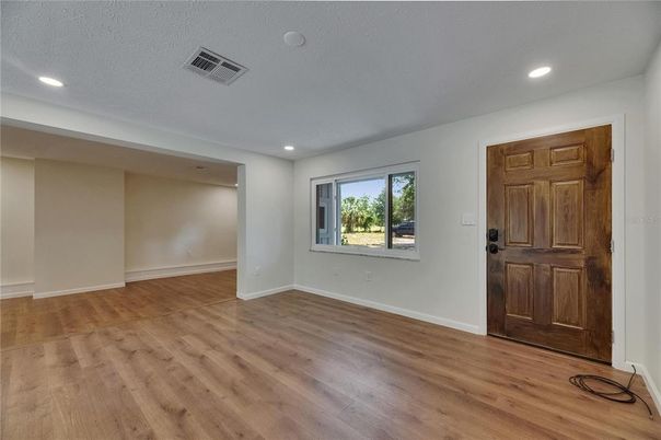 Empty room, Interior, Recessed Lighting, Wood Texture Flooring