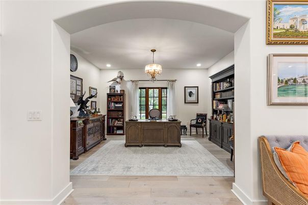 Home Office, Interior, Pendant Lights, Recessed Lighting, Wood Texture Flooring