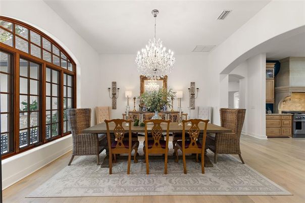 Chandelier, Dining room, Interior, Wood Texture Flooring