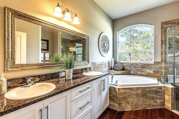 Bathroom, Dual Sink Vanities, Interior, Wood Texture Flooring