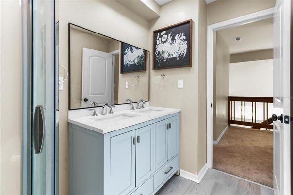 Bathroom, Dual Sink Vanities, Interior, Wood Texture Flooring
