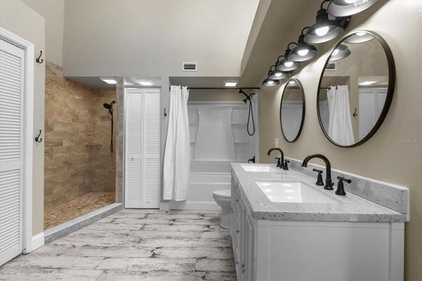 Bathroom, Dual Sink Vanities, Glass Shower, Interior