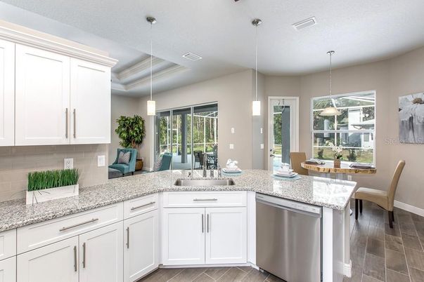 Dining room, Interior, Kitchen, Pendant Lights, Wood Texture Flooring