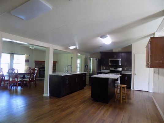 Dining room, Interior, Kitchen, Stainless Steel Appliances, Wood Texture Flooring