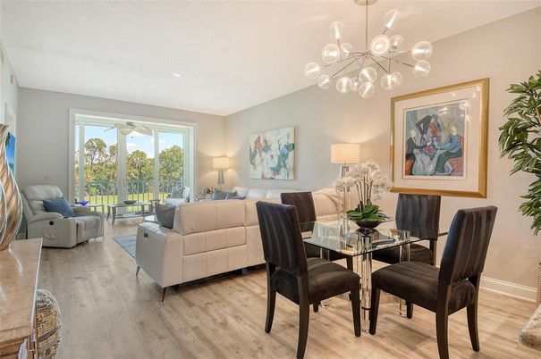 Dining room, Interior, Living room, Pendant Lights, Wood Texture Flooring