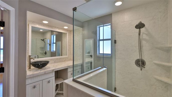 Bathroom, Glass Shower, Interior, Recessed Lighting