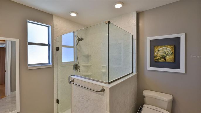 Bathroom, Glass Shower, Interior, Recessed Lighting