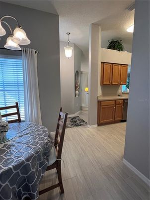 Dining room, Interior, Kitchen, Pendant Lights, Wood Texture Flooring