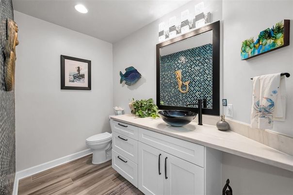 Bathroom, Interior, Recessed Lighting, Wood Texture Flooring