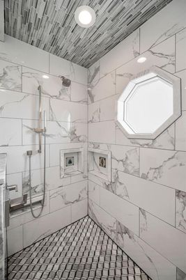 Bathroom, Interior, Marble Walls, Recessed Lighting