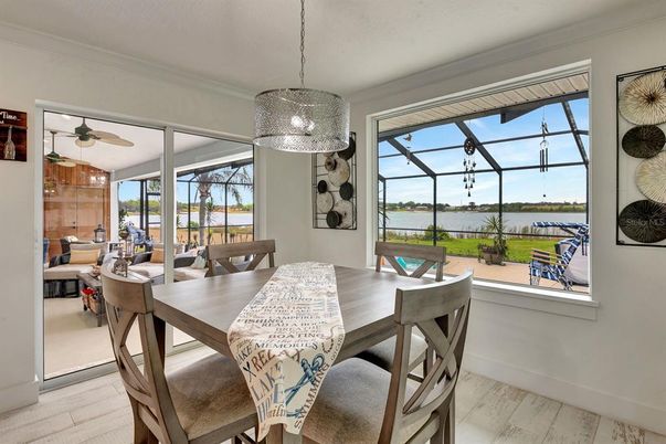 Dining room, Glass Ceilings, Interior, Pendant Lights, Sun Room, Water, Wood Texture Flooring