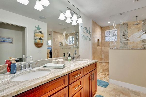 Bathroom, Dual Sink Vanities, Glass Shower, Interior, Recessed Lighting