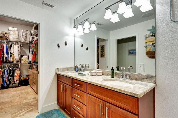 Bathroom, Dual Sink Vanities, Interior, Walk-in Closets, Wood Texture Flooring