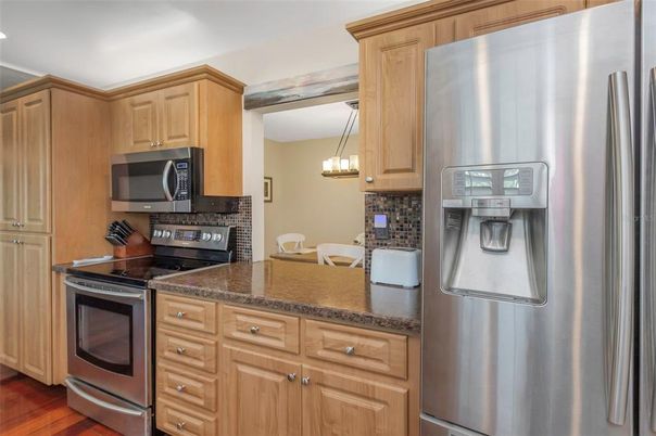 Interior, Kitchen, Pendant Lights, Stainless Steel Appliances, Wood Texture Flooring