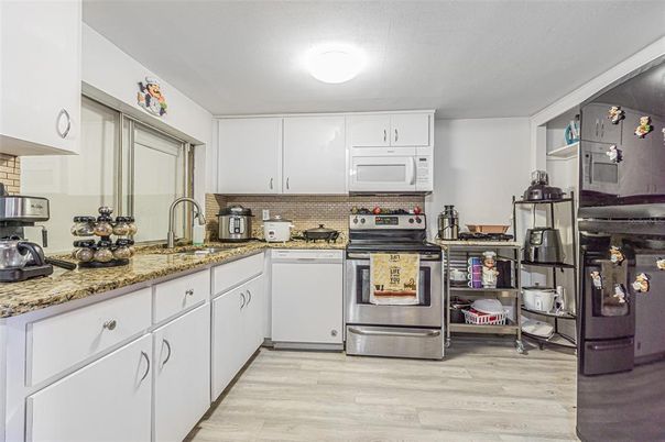 Interior, Kitchen, Stainless Steel Appliances, Wood Texture Flooring