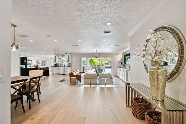 Dining room, Interior, Kitchen, Living room, Pendant Lights, Recessed Lighting, Wood Texture Flooring