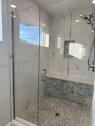Bathroom, Glass Shower, Interior, Marble Walls, Recessed Lighting