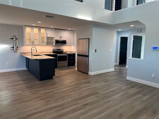 Interior, Kitchen, Recessed Lighting, Wood Texture Flooring
