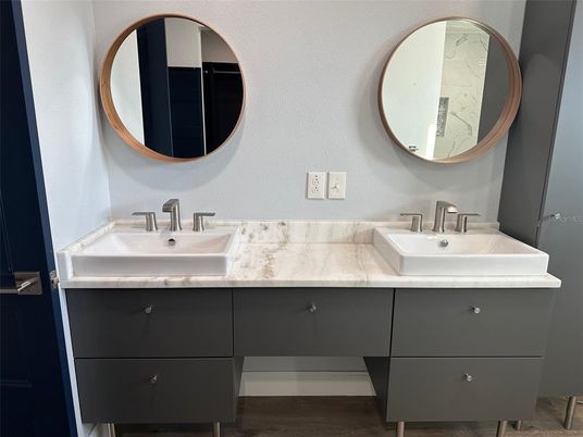 Bathroom, Dual Sink Vanities, Interior, Wood Texture Flooring