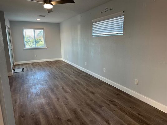 Empty room, Interior, Recessed Lighting, Wood Texture Flooring