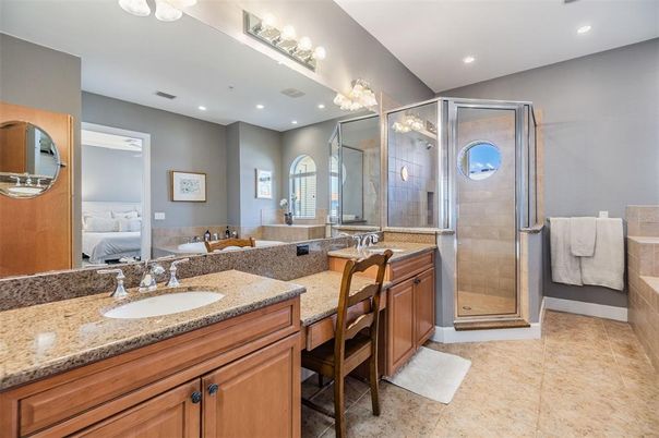 Bathroom, Dual Sink Vanities, Glass Shower, Interior, Recessed Lighting