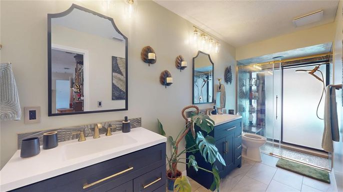 Bathroom, Dual Sink Vanities, Glass Shower, Interior
