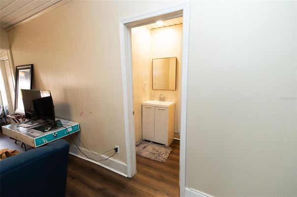 Bathroom, Interior, Washer, Wood Texture Flooring