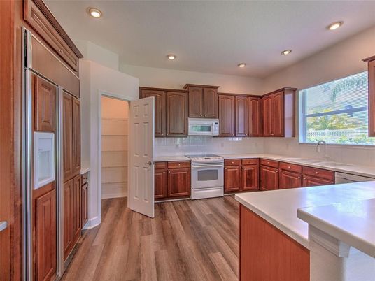 Interior, Kitchen, Recessed Lighting, Wood Texture Flooring
