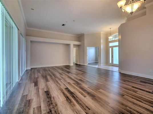 Empty room, Interior, Pendant Lights, Wood Texture Flooring