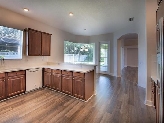 Interior, Kitchen, Pendant Lights, Recessed Lighting, Wood Texture Flooring