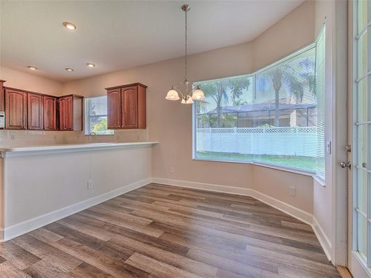 Empty room, Interior, Pendant Lights, Recessed Lighting, Wood Texture Flooring