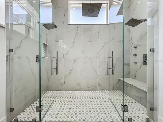 Bathroom, Glass Shower, Interior, Marble Walls