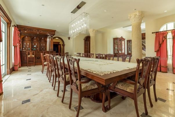 Chandelier, Dining room, Interior, Recessed Lighting