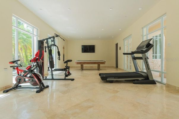 Billiard Table, Fitness Equipment, Game Room, Interior, Recessed Lighting
