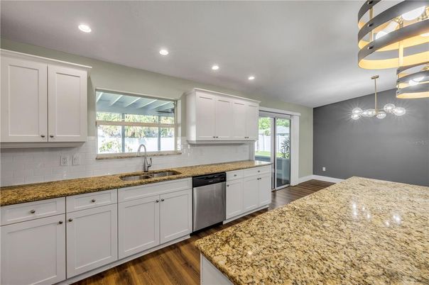 Interior, Kitchen, Pendant Lights, Recessed Lighting, Wood Texture Flooring