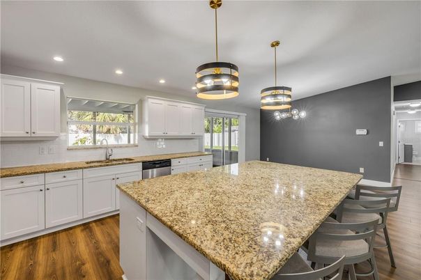 Interior, Kitchen, Pendant Lights, Recessed Lighting, Wood Texture Flooring