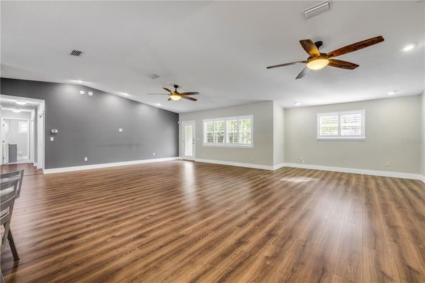 Empty room, Interior, Recessed Lighting, Wood Texture Flooring