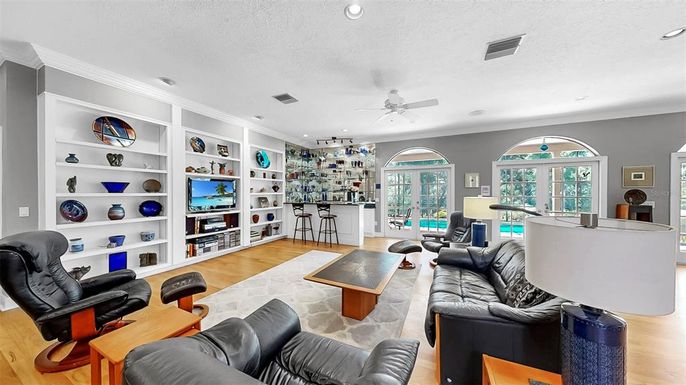 Interior, Living room, Recessed Lighting, Wood Texture Flooring