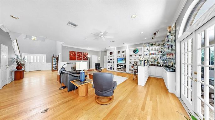 Home Office, Interior, Recessed Lighting, Wood Texture Flooring