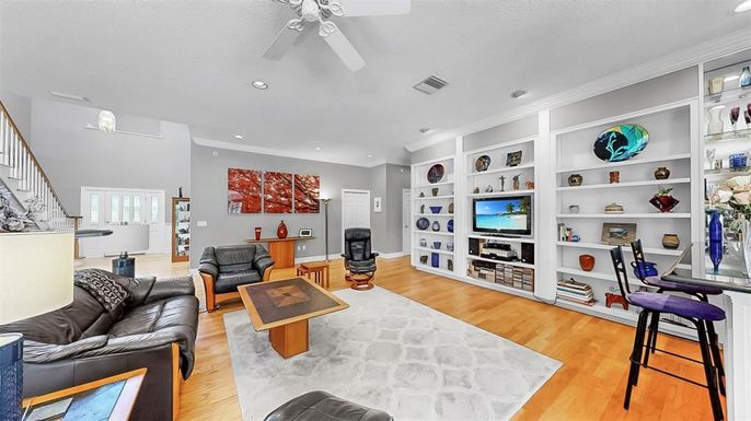 Interior, Living room, Recessed Lighting, Wood Texture Flooring