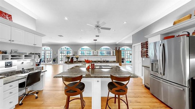 Interior, Kitchen, Recessed Lighting, Wood Texture Flooring