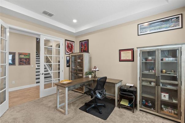 Home Office, Interior, Recessed Lighting, Wood Texture Flooring