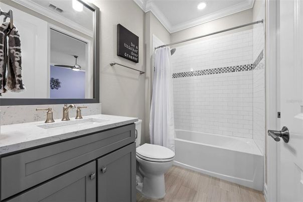 Bathroom, Interior, Recessed Lighting, Wood Texture Flooring