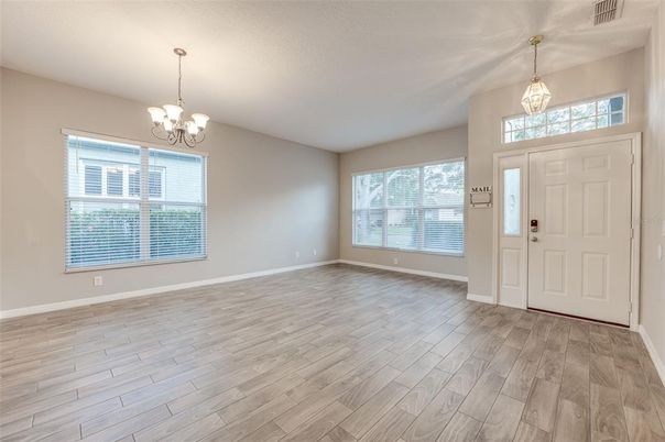 Chandelier, Empty room, Interior, Pendant Lights, Wood Texture Flooring