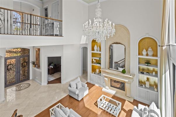 Chandelier, Fireplace, Interior